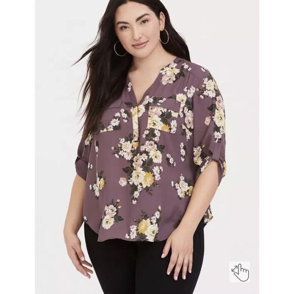 Torrid Harper 3/4 Sleeve Pullover Blouse Floral Purple Cottoagecore Plus Size 4X - Picture 1 of 9